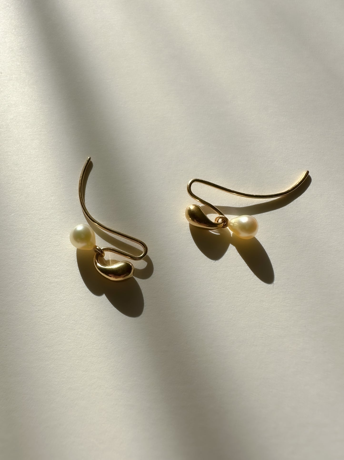 Closure Hook Earrings with golden akoya pendants by Sara Robertsson Jewellery