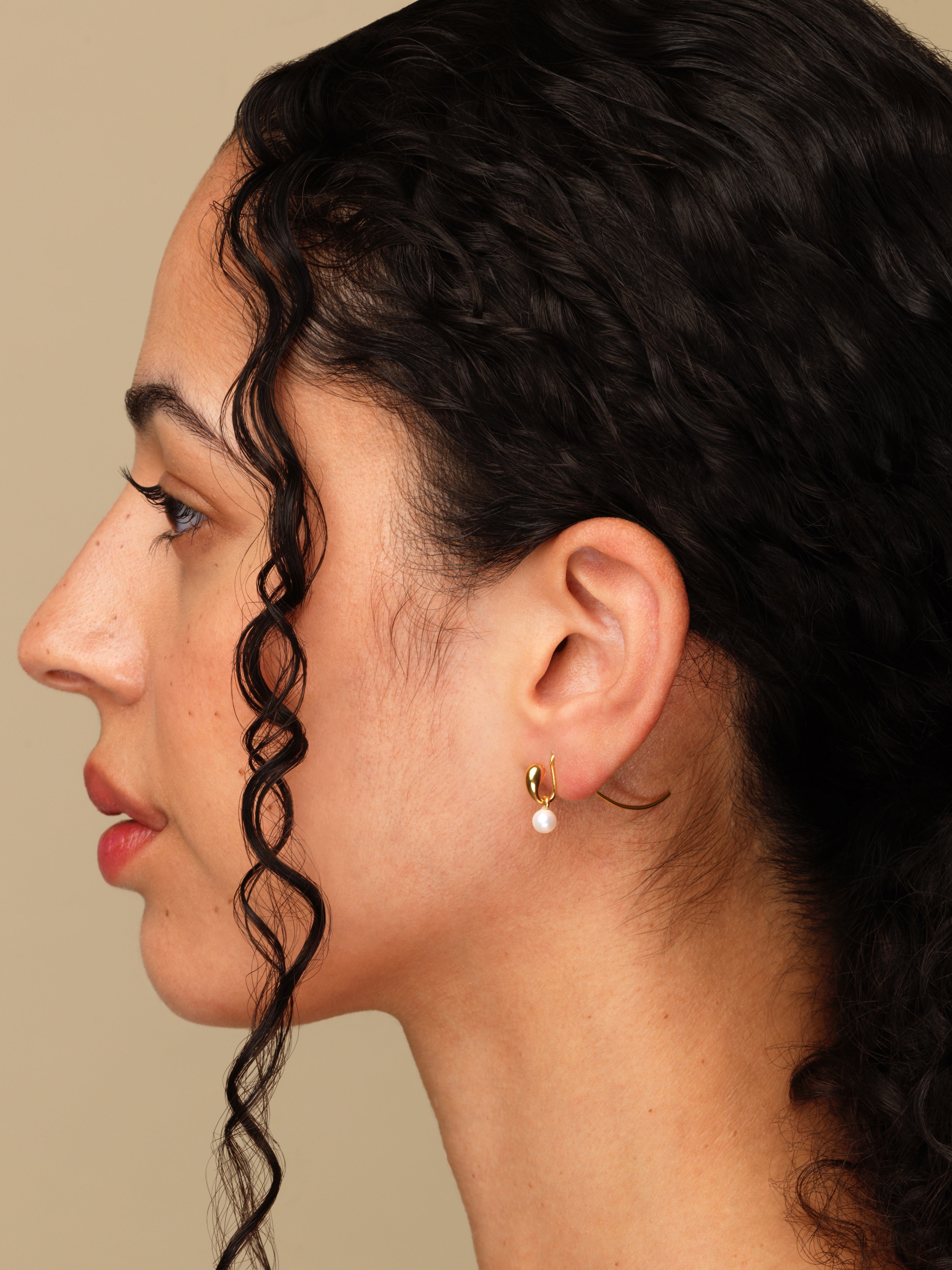 Pendant Earrings gold vermeil with freshwater pearl pendants by Sara Robertsson Jewellery