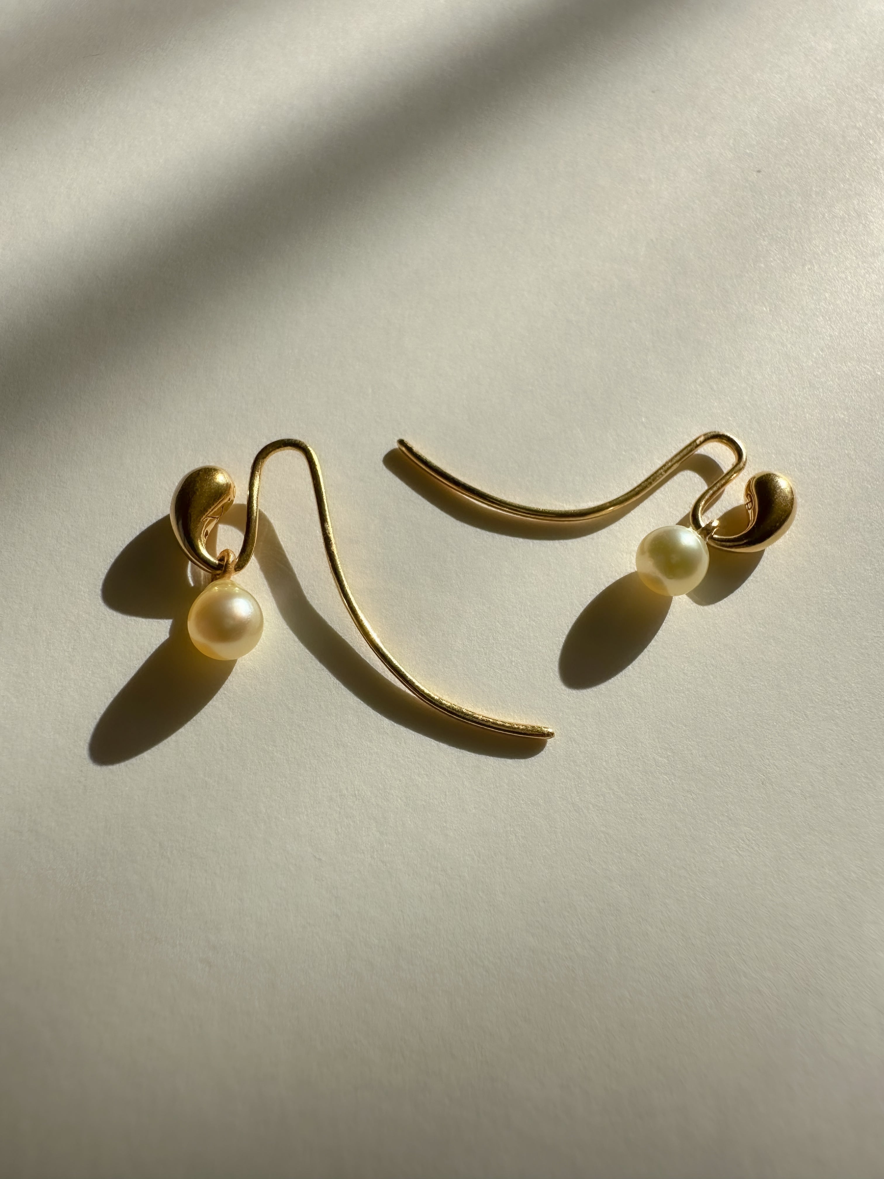 Closure Hook Earrings with golden akoya pendants by Sara Robertsson Jewellery