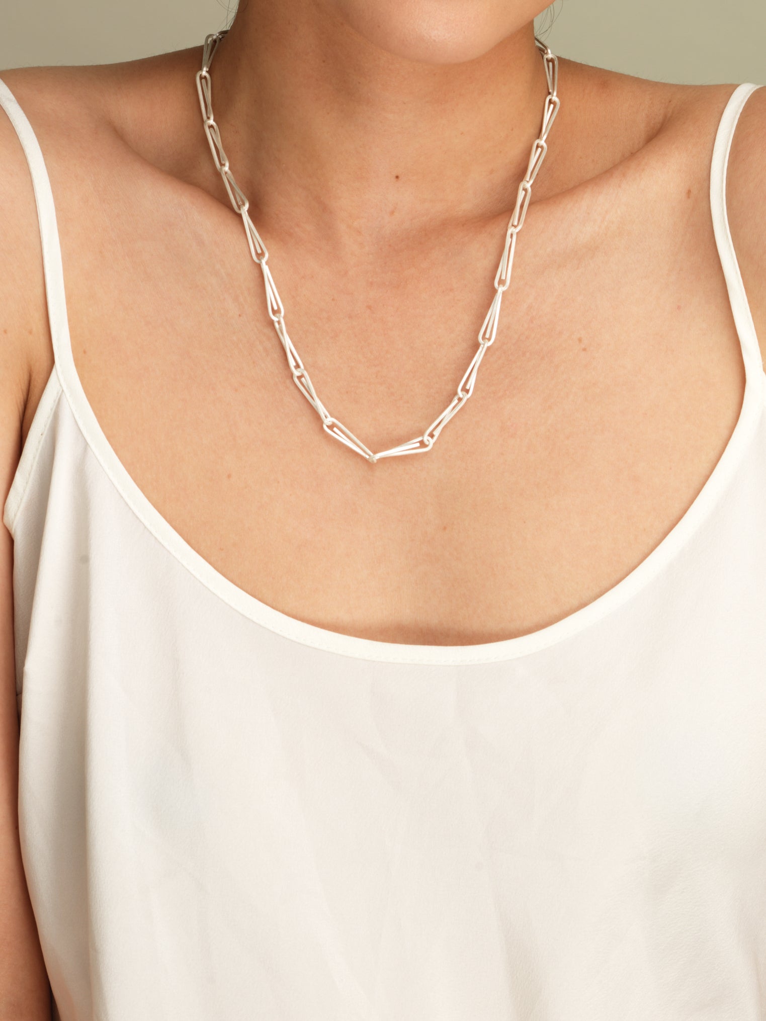 String Long Chain Necklace Silver
