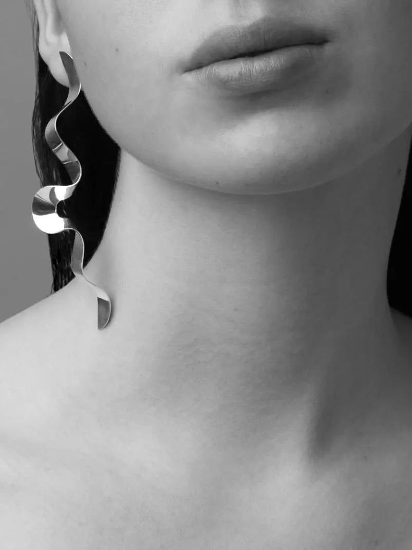 Serpentine sculptural handmade Earrings In Silver Sara Robertsson Jewellery
