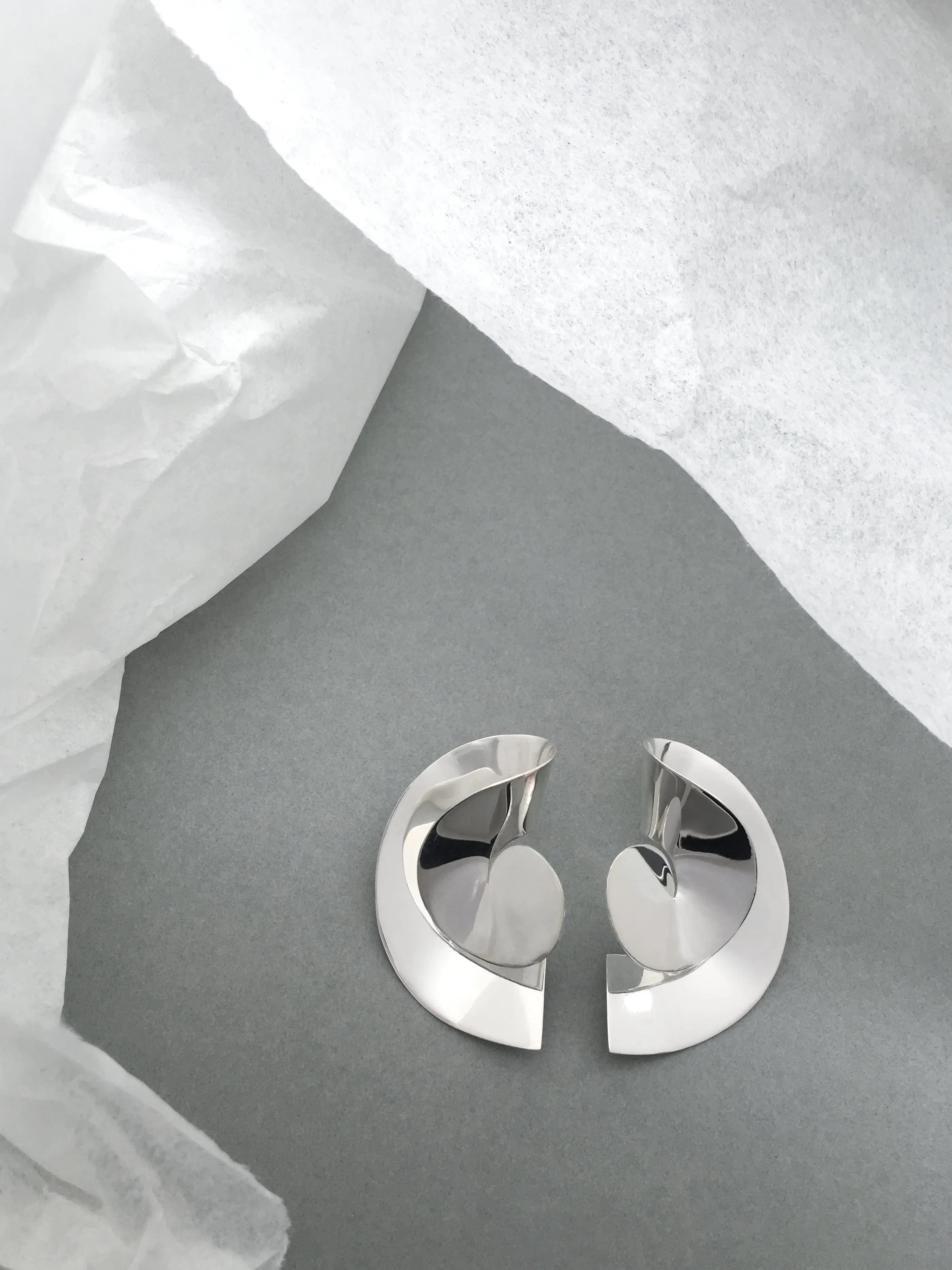 Sun II sculptural handmade Earrings In Silver Sara Robertsson Jewellery